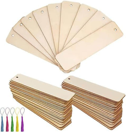 40-Piece Unfinished Wooden Bookmarks with Tassels – DIY Blank Wooden Bookmark Craft Kit for Handmade Gifts, Reading Accessories (1.26 x 4.7 Inches) by Fgnuay