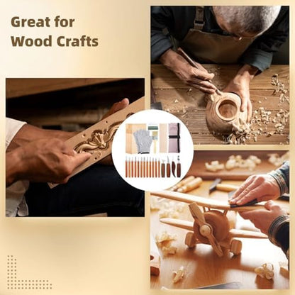for Beginners Professionals, Wood Craft Making Kit, 30 Pcs Wood Carving Tools, Hand Engraving Tool Set, Cutter, Gloves, Whetstone, Polish Wax, Wood Whittling Kit, Unfinished Wood Blocks - Image 2