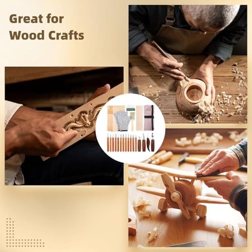 Wood Craft Making Kit, 30 Pcs Wood Carving Tools, Wood Whittling Kit, Cutter, Gloves, Polish Wax, Whetstone, Hand Engraving Tool Set, Unfinished Wood Blocks, for Beginners Professionals - Image 2