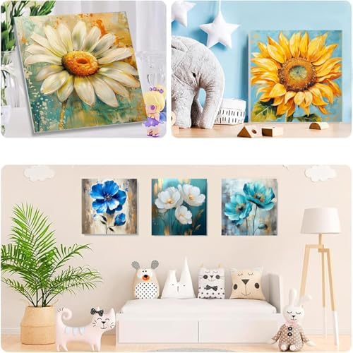 SYDYLH 6 Pack Paint by Numbers Kit for Adults/Kids, Easy Framed Adults Paint by Numbers Kits, DIY Simple Flowers Acrylic Oil Painting Number Kits for Home Wall Decor (8 x 8 Inch) - Image 4