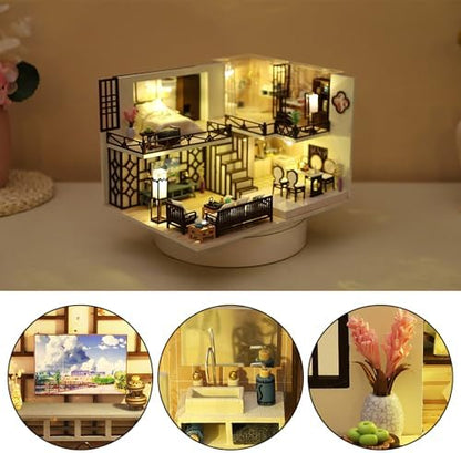 Miniature House Kit for Adult,Mini House Building Kit with, DIY Miniature Kit for Adults, Wooden Mini Dollhouse Kit for Birthday Christmas M033-B - Image 4