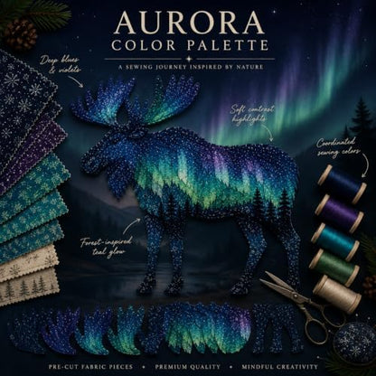 Northern Lights Animal Embroidery Kit DIY Fabric Patchwork Craft Set (ELK) - Image 6