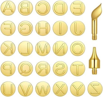 Yoption 28 Pieces Wood Burning Tips, Letter Wood Burning Tool Uppercase Alphabet Branding and Personalization Set for Wood and Other Surfaces by Wooden Letters for Carving Craft Wood DIY by Yoption