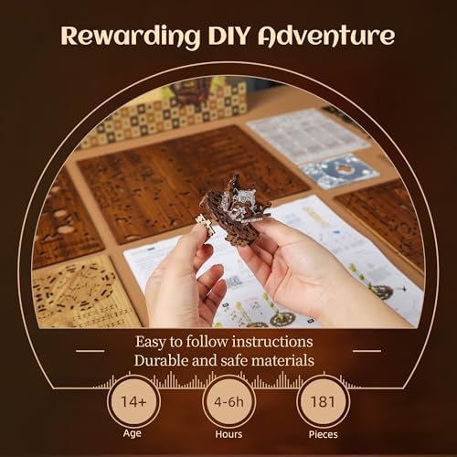 FUNPOLA LED 3D Wood Puzzle Poker World Projector Lamp – DIY Craft Kit with LED Lights and Music Box – Creative Poker-Themed Lamp, Nightlight Gift for Home Décor (Black Walnut) - Image 4