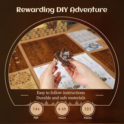 FUNPOLA LED 3D Wood Puzzle Poker World Projector Lamp – DIY Craft Kit with LED Lights and Music Box – Creative Poker-Themed Lamp, Nightlight Gift for Home Décor (Black Walnut) - Image 4