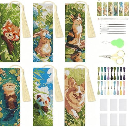 NEGEKFKX 6 Pcs Animal Cross Stitch Bookmark Kit for Adult Beginners by NEGEKFKX