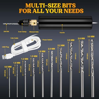 LET'S RESIN Electric Drill, 74Pcs Mini Drills with 3-Jaw Clamp&10 Drill Bit - Image 2
