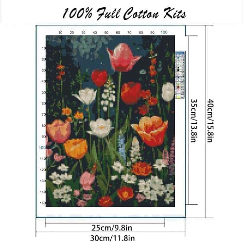 MYBISYMQQ Flower Stamped Cross Stitch Kits, DIY Flowers Cross Stitch Ornament Kits for Adults Beginners, Counted Embroidery Needlepoint Kits Home Decor 15.7x11.8 inch - Image 2
