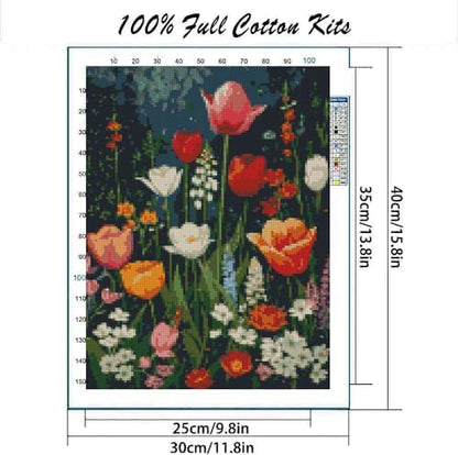 MYBISYMQQ Flower Stamped Cross Stitch Kits, DIY Flowers Cross Stitch Ornament Kits for Adults Beginners, Counted Embroidery Needlepoint Kits Home Decor 15.7x11.8 inch - Image 2