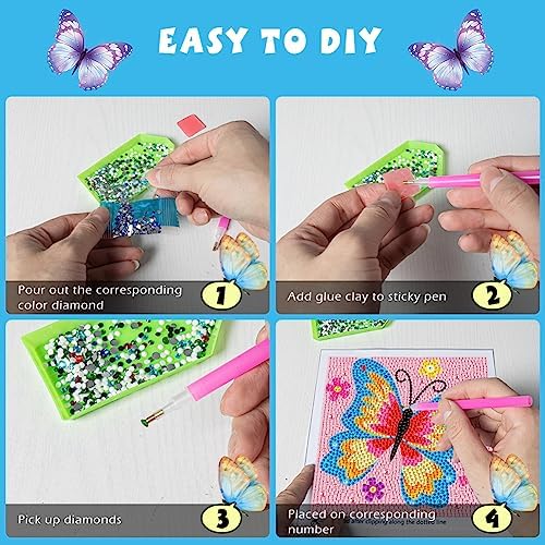 QEUOYSS Diamond Art Kit for Kids with Wooden Frame Art and Crafts for Kids Ages 6-8 -10-12 Easy to DIY Diamond Art for Kid and Adult Beginners Home Wall Decoration (Butterfly) - Image 3