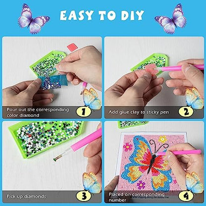 QEUOYSS Diamond Art Kit for Kids with Wooden Frame Art and Crafts for Kids Ages 6-8 -10-12 Easy to DIY Diamond Art for Kid and Adult Beginners Home Wall Decoration (Butterfly) - Image 3