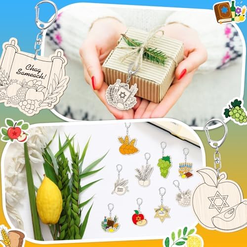 RattanView 24 Pcs Sukkot Craft Keychains DIY Keychain, 12 Styles - Image 5