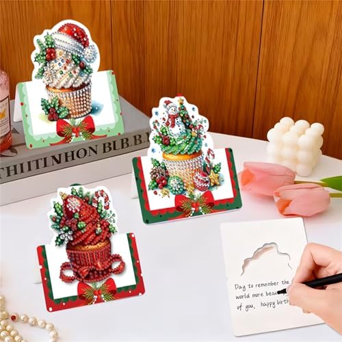 6 pack 3D Christmas Diamond Painting Greeting Cards Kit,Cup Diamond Art Birthday Cards with Envelopes,DIY Thank You Card Making Craft for Adults,Handmade Greeting Card Supplies Gift Idea (Christmas cup) - Image 5