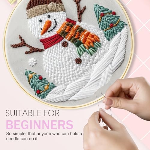 Huacan Embroidery Kit for Beginners Adults, Easy Needlepoint Kits for Adults with Stamped Embroidery Patterns. (Snowman) - Image 3