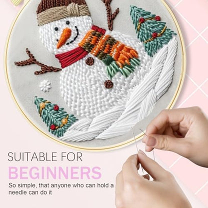 Huacan Embroidery Kit for Beginners Adults, Easy Needlepoint Kits for Adults with Stamped Embroidery Patterns. (Snowman) - Image 3