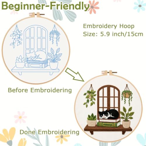 Nuberlic Embroidery Kit for Beginners Stamped Black Cat - Image 4