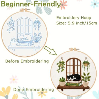 Nuberlic Embroidery Kit for Beginners Stamped Black Cat - Image 4