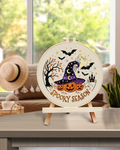 TINDTOP Halloween Embroidery Kit for Adult, Embroidery DIY Starter Kit, with Stamped Patterns, Hoop, Tools, Colorful Threads with Needles, Instructions (Halloween A) - Image 5