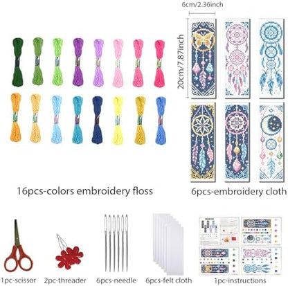 FREEBLOSS 6 Set Cross Stitch Bookmark Kits Dreamcatcher Pattern Stamped Embroidery Kit Stitch Bookmarks DIY Book Marks Printed Cross Stitch Kits with Instructions for Beginners Adults 8''x2.4'' - Image 2