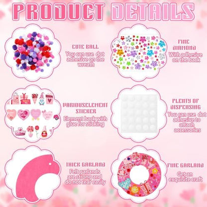 Wavwavw 472 Pcs Mother's Day Craft Kits Flower DIY Wreath Craft Kit Mother's Day Wreath Arts Decorations with Tulip Heart Flower Stickers for Mom Gift - Image 5