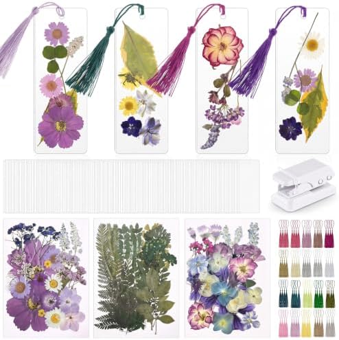 Fuyoooo 376 Pcs Pressed Flower Bookmark Kit,Purple,2 x 6 Inch by Liraitoya