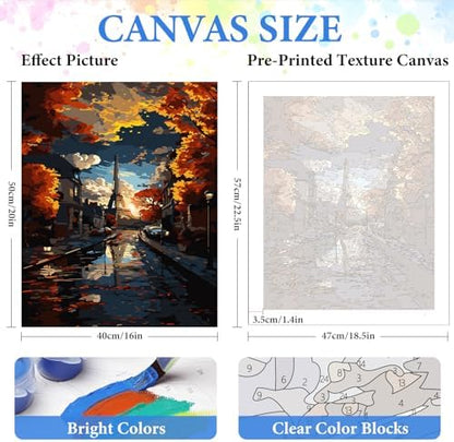 PRASIO Paint by Numbers Kit for Adults Beginner, Eiffel Tower Adult Paint by Number Kits, DIY Acrylic Paint by Numbers Kit for Adults Canvas for Home Decor Gift 16x20 Inch - Image 3
