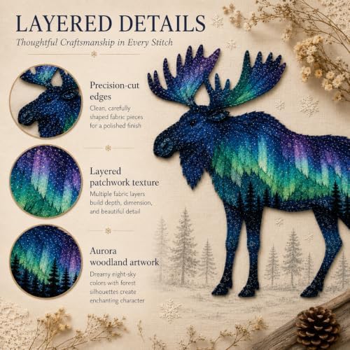 Northern Lights Animal Embroidery Kit DIY Fabric Patchwork Craft Set (ELK) - Image 7