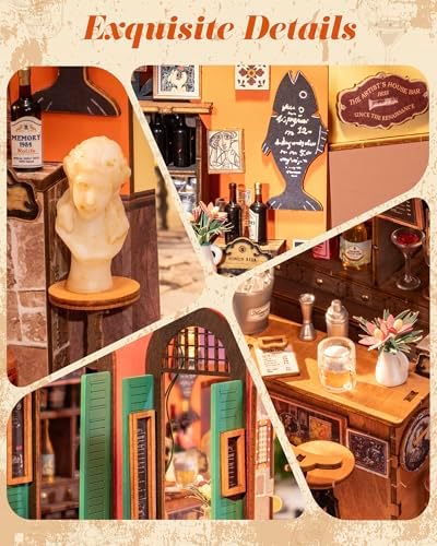 ROBOTIME DIY Miniature House Kit, Mini Diorama House for Adults, Wooden Furniture Kit with LED, Tiny House Dollhouse Building Kits for Halloween/Christmas/Birthday Gifts - Image 3