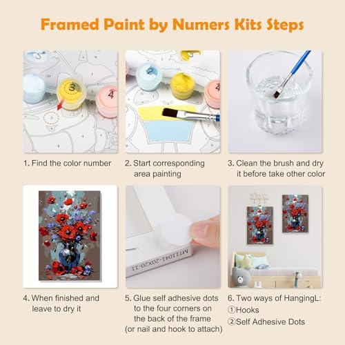MOGTAA Flowers in Vase Paint by Numbers Kit for Adults Beginners with Frame, Landscape Adult Paint by Number Kits on Canvas with Easel, Easy DIY Oil Painting Kits for Home Decor, 8x12in - Image 6
