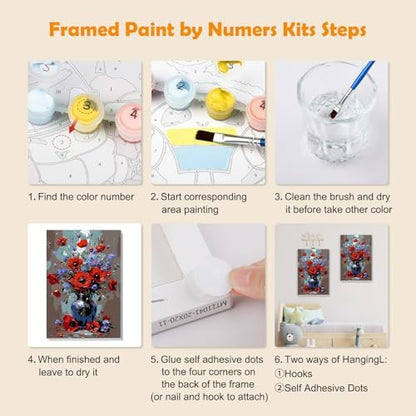MOGTAA Flowers in Vase Paint by Numbers Kit for Adults Beginners with Frame, Landscape Adult Paint by Number Kits on Canvas with Easel, Easy DIY Oil Painting Kits for Home Decor, 8x12in - Image 6