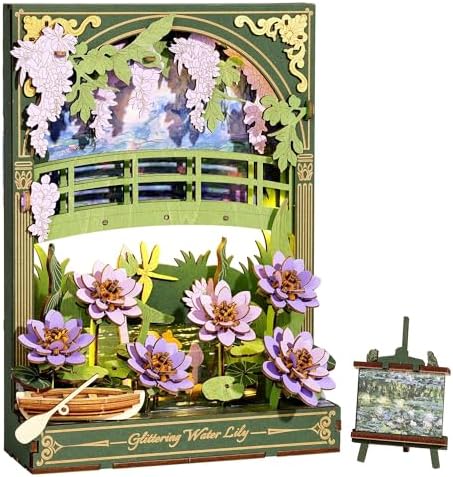 3D Wooden Puzzles for Adults Monet Water Lily DIY Model Building Kits with LED Light - Home Decor, Wall Art & Unique Creative Gifts for Art Lovers/Men/Women by Wowood