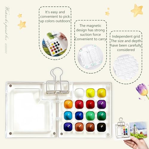 Portable Mini Watercolor Paint Set - All-in-One Travel Kit with Paints, Brushes, Palette, Bag, and Water Container - Perfect for Artists and Beginners-15 Grids - Image 5