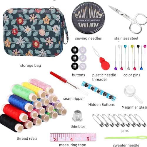 Printing Vines Sewing Project Kits,Travel Portable Sewing Set with Zipper Sewing Case,87 PCS Professional Sewing Supplies Accessory for Adults,Emergency, Home - Image 4
