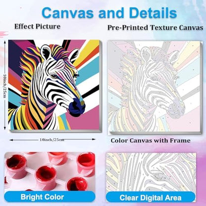 Artunion Framed Paint by Numbers Kit for Adults Beginners & Kids Ages 8-12,Colorful Zebra Paint by Number with Frame,Animal Paint by Numbers Kit on Canvas 10 * 10 Inch Without Easel - Image 4