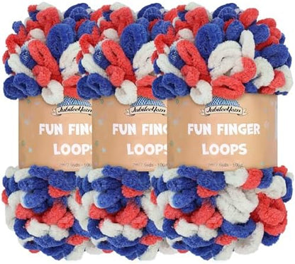 JubileeYarn Fun Finger Loops Yarn - Red White Blue - 3 Skeins by BambooMN