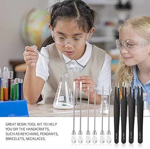 11 Pcs Resin Mold Tools Set Stirring Needle Spoon Tool Tweezers Precision Kit,Anti-Static Electronics Tweezers Set for Resin Art Crafts,Jewelry Making,DIY Silicone Epoxy Casting Resin Molds(White) - Image 5