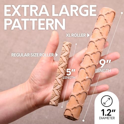 Byllstore Extra Large Clay Texture Rollers with Pottery Stamps | 3 Texture Rollers | 6 Clay Stamps | 3-Pack (9" x 1.2", 3 Pack) - Image 3