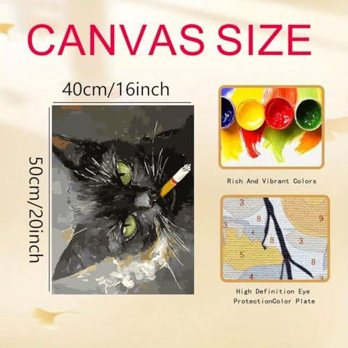 GEMFAMILY Paint by Numbers Cat DIY Painting On Canvas,by Number Smoking Cat in Stained by Numbers Kit for Adults Beginner,Acrylic Simple Oil Paint by Number Kits for Home Wall Decor 16 x 20 inch - Image 5