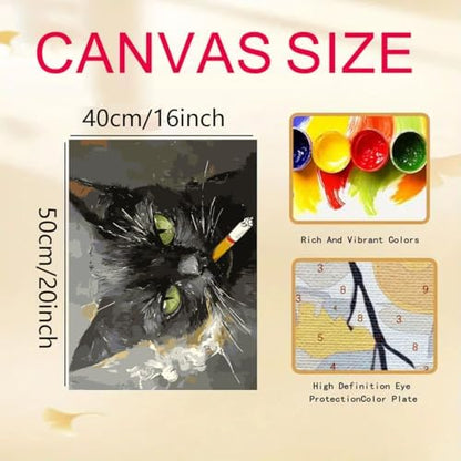 GEMFAMILY Paint by Numbers Cat DIY Painting On Canvas,by Number Smoking Cat in Stained by Numbers Kit for Adults Beginner,Acrylic Simple Oil Paint by Number Kits for Home Wall Decor 16 x 20 inch - Image 5