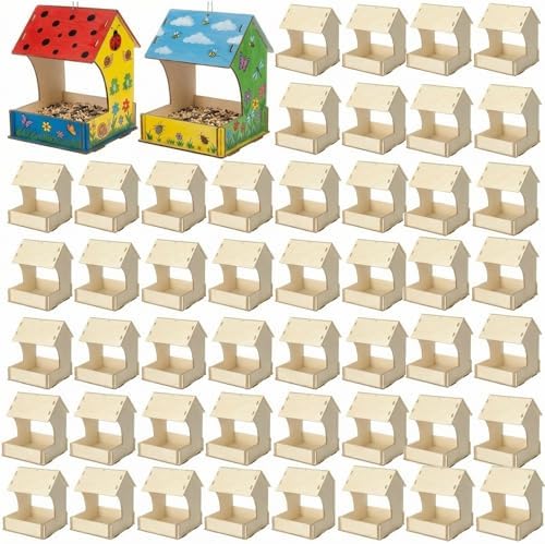 60 Pack Wooden Bird Feeder Kits Bulk Bird Houses to Paint Unfinished Craft by DoubleFill