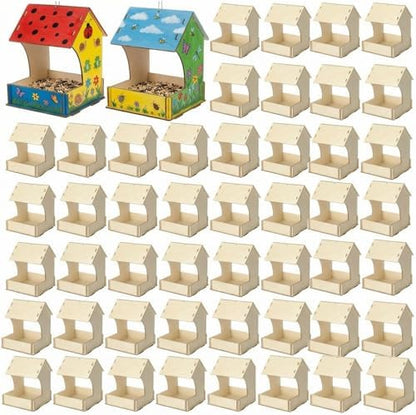 48 Pack Wooden Bird Feeder Kits Bulk Bird Houses to Paint Unfinished Craft by DoubleFill