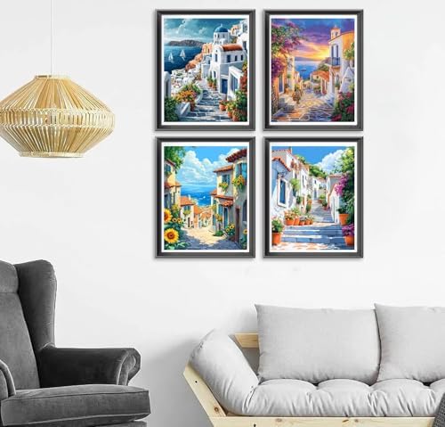 TCDZMYGS 4 Pack Paint by Numbers Kit for Adults Beginner,Cityscape Paint by Number Kits with Frame,DIY Acrylic Oil Painting by Numbers for Home Wall Decor 9.5 x 12 inch - Image 2