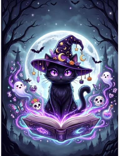 Clendo Magic Cat Paint by Numbers Kit for Adults - Halloween Adult Paint by Number Kits on Canvas Without Frame for Beginner, Oil Painting by Numbers Kit for Gift Home Wall Decor 16x20 Inch by Clendo