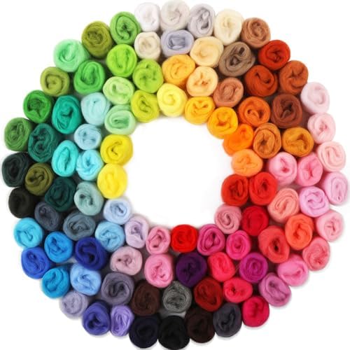 WONVOC 100 Colors Needle Felting Wool, Wool Roving 3g /Color, 10.5 oz Total by wonvoc