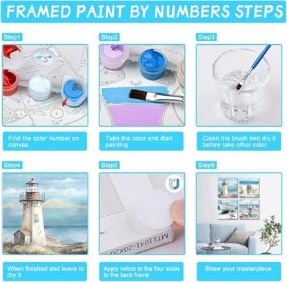 4 Packs Beach Paint by Numbers Kit for Adults Beginners with Frame, DIY Sea Side Adult's Paint by Number on Canvas, Watercolor Oil Painting Numbers Arts and Crafts Kits for Home Wall Decor 8 x 8 Inch - Image 6