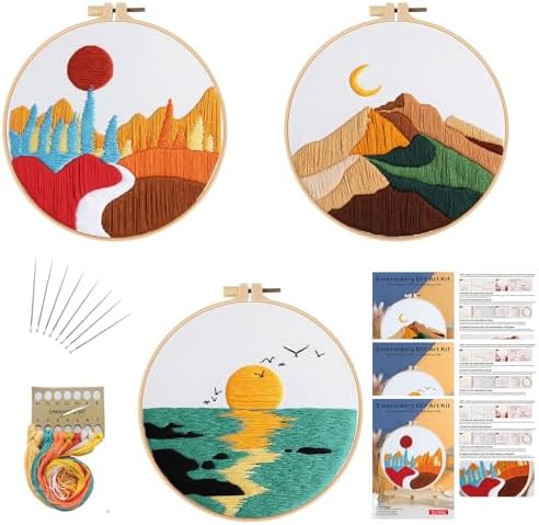 GLTAYLMY Embroidery Kits for Beginners Adults, Stamped Cross Stitch Kits for Adult Beginners Embroidery Starter Kit with Pattern, 3 Embroidery Hoop and Fabric, Needles Threads by GLTAYLMYFortuneSmilesonJoyfulTradingwithEveryone