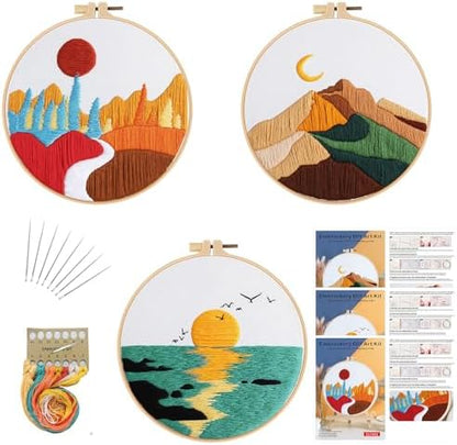 GLTAYLMY Embroidery Kits for Beginners Adults, Stamped Cross Stitch Kits for Adult Beginners Embroidery Starter Kit with Pattern, 3 Embroidery Hoop and Fabric, Needles Threads by GLTAYLMYFortuneSmilesonJoyfulTradingwithEveryone