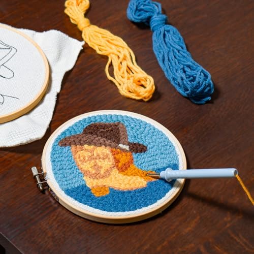 Kikkerland Western Punch Needle Kit – Embroidery Set for Kids & Adults – Includes Hoop, Canvas, Yarn, Threader, Punch Needle, & Pattern - Image 3