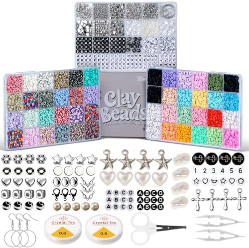12000+ Clay Beads Bracelet Making Kit for Girls, 48 Colors In 3 Boxes, Polymer Heishi Beads with Letter Beads & Charms for DIY Friendship Bracelet Gifts,Holidays Arts and Crafts Gifts for Girls 8-12 by TheBeadingCo