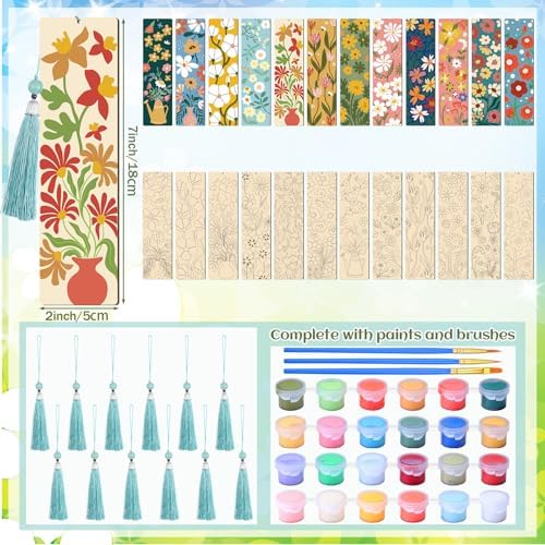 Kosiz 12 Pcs Butterfly Flowers Paint by Number Kit for Adult Wood Bookmark - Image 3